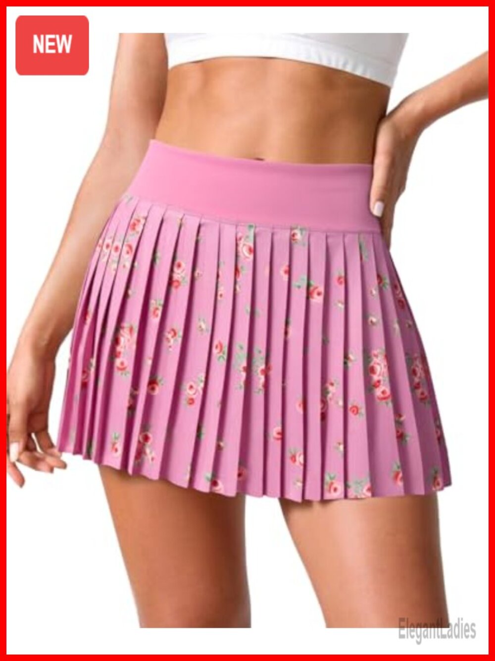 Womens Floral Print Pleated Tennis Skirt High Waist Athletic Mini with Pockets